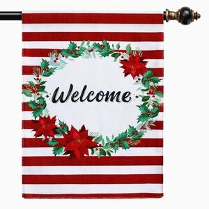 Poinsettia Holiday Double Sided Burlap Flag- NWT